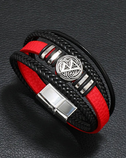 Bracelet en cuir tressé multicouche pour homme, boussole et œil protecteur – Style tendance
