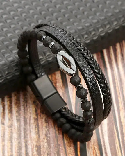 Bracelet en cuir tressé pour homme, multicouche, tissé à la main – 19, 21, 23 cm – Style punk et classique