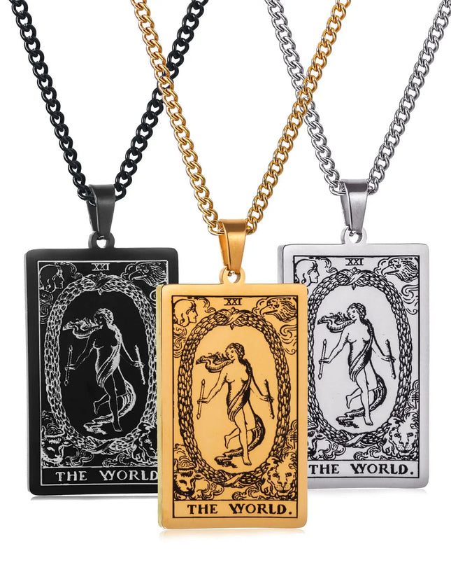 Collana con ciondolo a forma di tarocchi in acciaio inossidabile – Stella / Sole / Luna – Stile etnico unisex