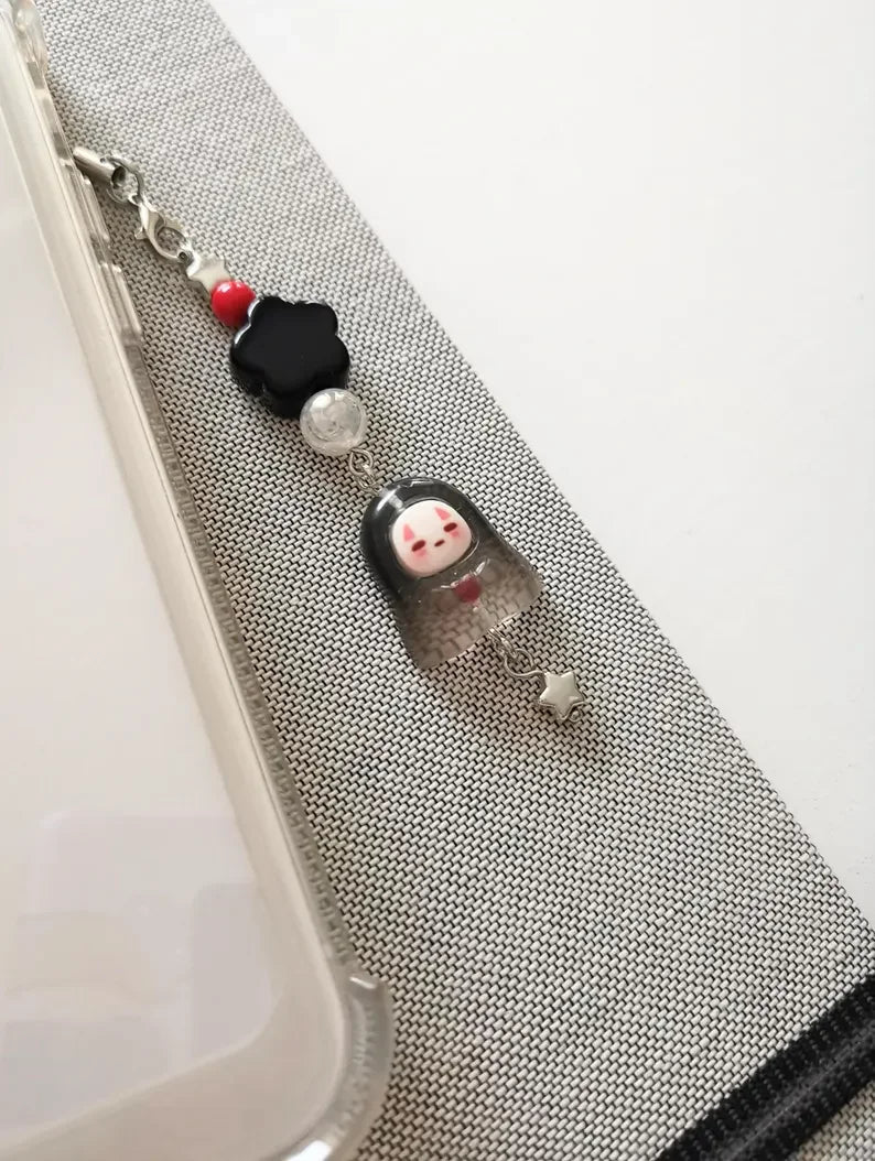 Breloque de lanière de téléphone Kaonashi sans visage, porte-clés en résine inspiré de l'anime Studio Ghibli, accessoires pendentif de sac à dos, cadeau Y2K