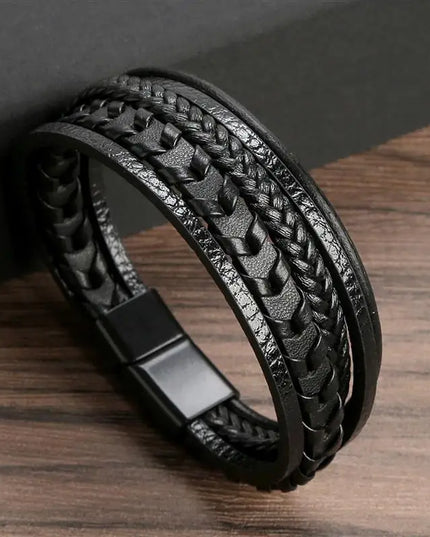 Bracelet en cuir tressé pour homme, multicouche, tissé à la main – 19, 21, 23 cm – Style punk et classique
