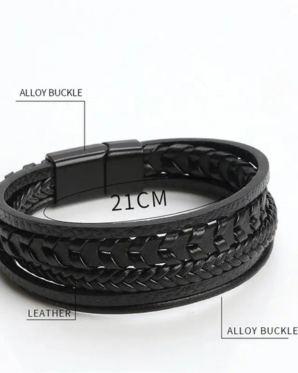 Bracelet en cuir tressé pour homme, multicouche, tissé à la main – 19, 21, 23 cm – Style punk et classique