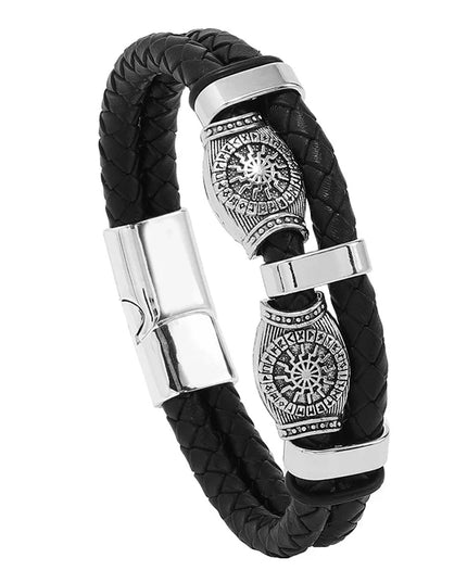 Bracelet en cuir tressé multicouche pour homme, boussole et œil protecteur – Style tendance