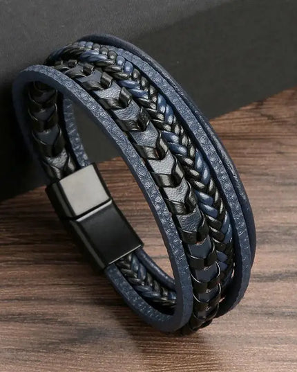 Bracelet en cuir tressé pour homme, multicouche, tissé à la main – 19, 21, 23 cm – Style punk et classique