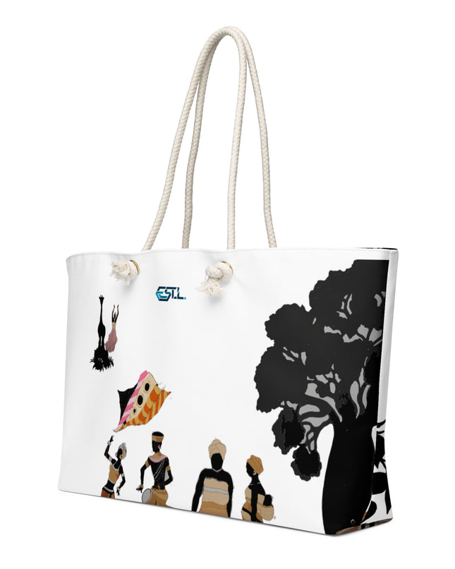 Sac week-end grand format JOY & FREEDOM avec design artistique par Gary KAGO représentant des silhouettes colorées.